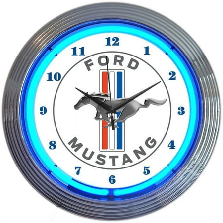 FORD MUSTANG BLUE NEON CLOCK – 8MUST1