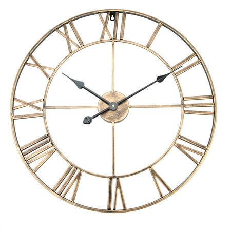 Ftory Wall Clock - Classic Metal Large Round Shaped Antique Iron Wall Clock Roman Numerals Home Cafe Decor(golden 60cm)