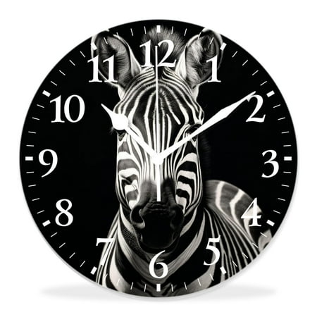 generic Silent Non Ticking 14 inch Round Wall Clocks,Zebra Head Wild Animal with Black White Striped on Black Elegant,Decorative Clocks for Living Room Kitchen Bedroom