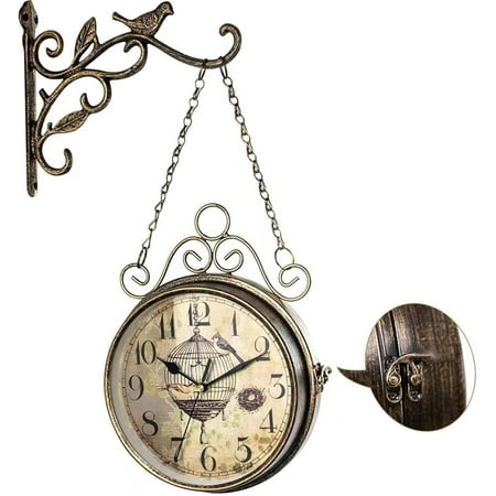 GET IT US Retro Rust Wall Clock 20th Century 8 Non Ticking Large Iron Antique Hanging Clocks Double Sided Vintage Two Faces Innovative Classic, Silent Quartz Round Clock for Office Bedroom Living Ro