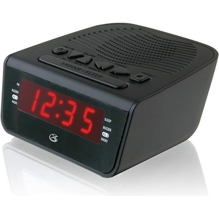 GPX C224B Dual Alarm Clock AM/FM Radio with Red LED Display Black