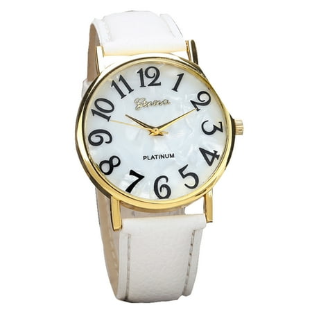 HALJEN Large Number Watches for Men Women Quartz Dial Clock Leather Wrist Watch Round Case