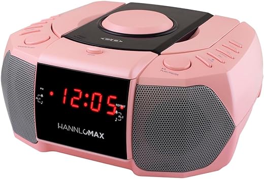 HANNLOMAX HX-334CD CD Player with PLL AM/FM Radio, Digital Clock with Dual Alarm, Red LED Display, Aux-in, AC Operation only. (Pink)