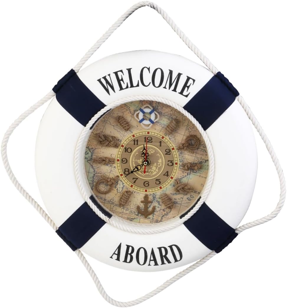 Holibanna Retro Wall Clock Nautical Anchor Clock Large Digital Clock Large Wall Clock Mediterranean Wall Clock Wall Nautical Decor Beach Ring Emblems Wall Hanging Craft Clock 3D Vintage