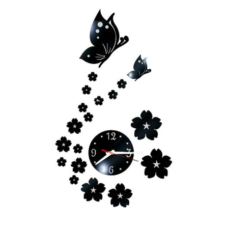 HOOUDO Diy Clock Clearance Clock Butterfly Removable Diy Acrylic 3D Mirror Wall Sticker Decorative Clock