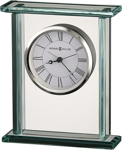 Howard Miller Cooper Table Clock 645-643 – Beveled Glass Panels, Glass Crystal Timepiece, Black Hands & Roman Numerals, Modern Home Décor, Quartz Movement