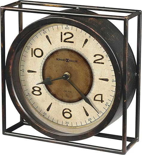 Howard Miller Kayden Mantel Clock 635-230 – Weathered Finish Wrought Iron Frame, Aged Off-White Dial, Black Arabic Numerals, Vintage Home Décor, Quartz Movement