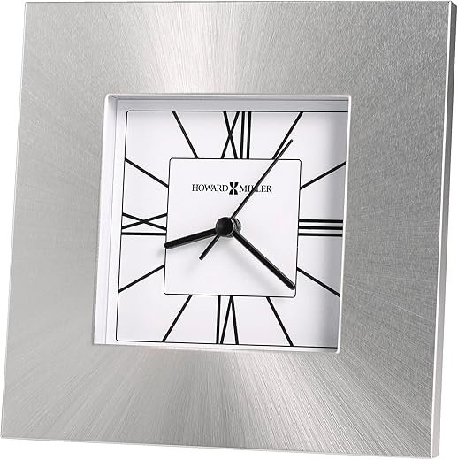 Howard Miller Kendal Table Clock 645-749 – Silver Square Aluminum Home Decor with Quartz Movement