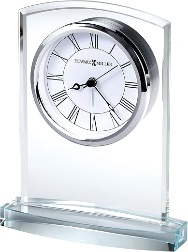 Howard Miller Talbot Table Clock 645-824 – Starphire Glass, Black Roman Numerals, Polished Silver-Tone Bezel, Modern Home Décor, Quartz Alarm Movement