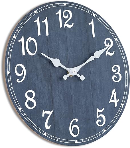 HYLANDA Wall Clock 14 Inch, Navy Wall Clocks Battery Operated Silent Non Ticking, Nautical Round Wooden Blue Clocks Decorative for Bathroom, Kitchen, Living Room, Home, Bedrooms, Office (14)