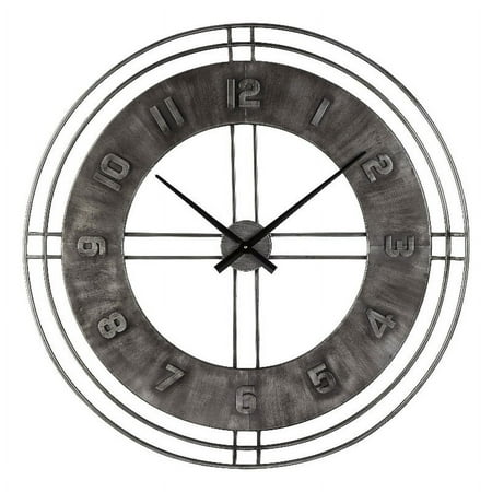 Industrial Round Metal Wall Clock with Roman Numerals Gray