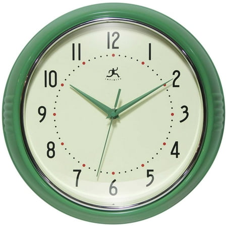 Infinity Instruments Retro Round Metal Green Wall Clock, 12