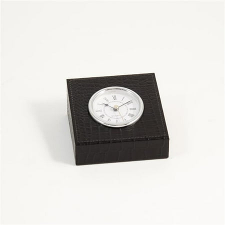 International Croco Leather Quartz Clock with Silver Plated Accents - Black & Gold