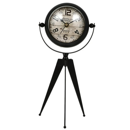 Iron Art Clock Tripod Mute Clock Household Clock Crafts Decor Handicraft Articles Without Battery (Black Size L)