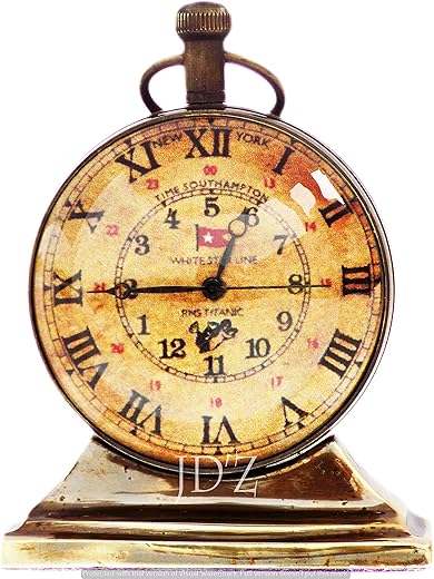 JD'Z COLLECTION Brass Vintage Nautical Desk and Shelf Clock with Magnetic Compass, Analog, Roman Dial, Antique Finish for Study Table, Office, Bedroom, Living Room, Home Decor (2.5”, Brown)