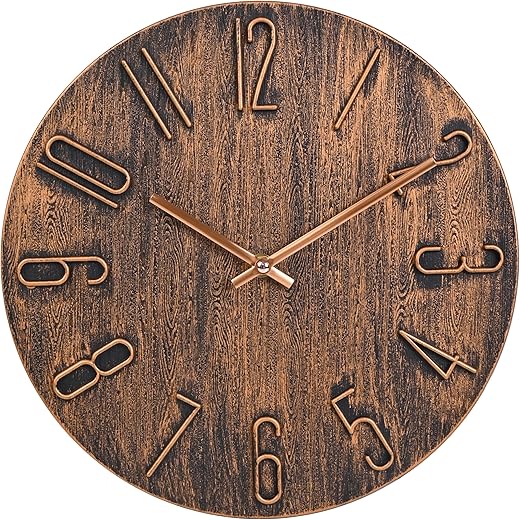 jomparis Wall Clock 12" Preciser Modern Style Silent Non-Ticking Wall Clocks Decorative for Office Home Bedroom School (Brown)