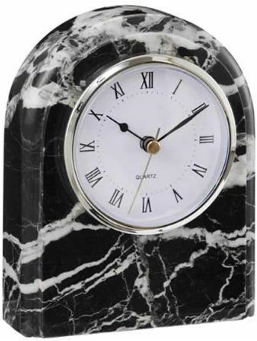 KhanImports Decorative Black Marble Clock, Black Stone Desk Clock - 6 Inch