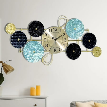 Large Decorative Metal Wall Clock, Extra Large Wall Hanging Decor for Living Room Office, Black, Gold, Silver Wall Accent, Indoor 35 inch 90 cm Wide