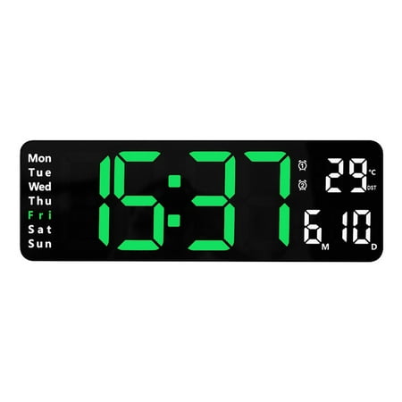 Large Digital Wall Clock , Decor Night Light, Big Number LED Display with Indoor Temperature, Date,