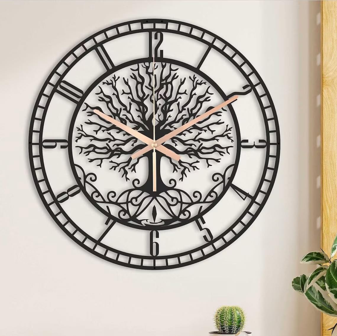 Large Tree of Life Clock, Metal Black Wall Clock, Oversized Wall Clock Home Decor, Living Room Wall Clocks with Numbers, Silent Mid-Century Clock, Modern Family Tree Clock Wall (19.6 inches (50 cm))