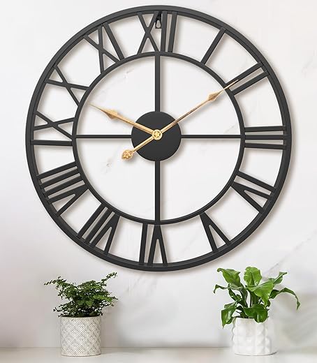 Large Wall Clock for Lving Room,16 Inch Modern Industrial Decorative Metal Silent Battery Operated Big Roman Numerals Wall Clocks for Bedroom,Kitchen,Dining Room,Office,Kitchen