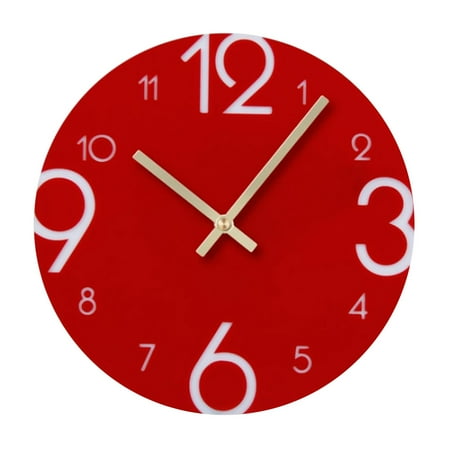 Large Wall Clock Round Silent Red Clocks Bedroom Digital Decorative Arabic Numeral