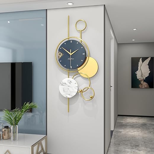 Large Wall Clocks for Living Room Decor Big Modern Wall Clock Battery Operated Silent Non-Ticking for Bedroom Office Kitchen Home Decoration Gold Metal Unique Wall Watch Clock 15 x 30