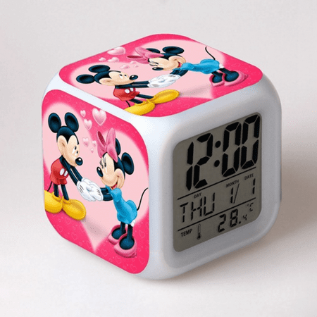 LED Alarm Clock Mickey Mouse Pattern Creative Desk Table Clock Glowing Electronic Colorful Digital Clock for Unisex Adults Girl Boy Kids Children Toy Birthday Present Gift