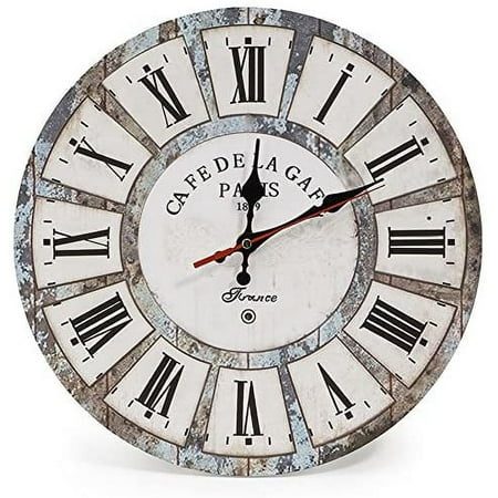 LOHAS Home 12 Inch Silent Vintage Design Wooden Round Wall Clock, 30cm Roman Numeral Design,Vintage Rustic Shabby Chic Style, Home Decoration Wooden Round Wall Clock (Roman Holiday)