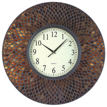 Lulu Decor, 19 Amber Comb Mosaic Wall Clock with Black Cement, Arabic Number Glass Dial 9.5 for Living Room & Office Space