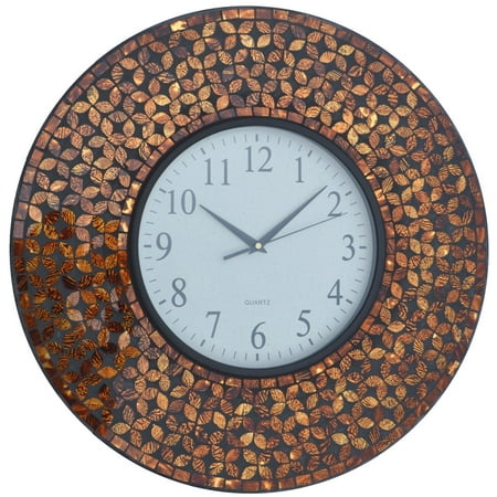 Lulu Decor, 19 Amber Flower Mosaic Wall Clock with Black Cement, Arabic Number Glass Dial 9.5 for Living Room & Office Space