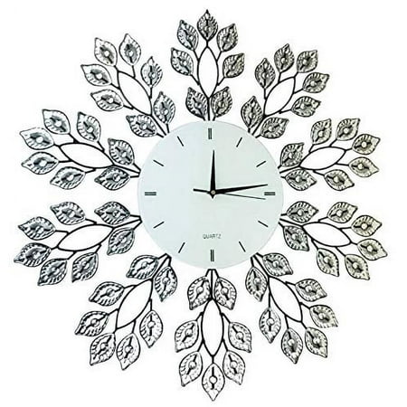 Lulu Decor, 25 Leaf Metal Wall Clock, 9 White Glass Line Dial, Decorative Clock for Living Room, Bedroom, Office Space