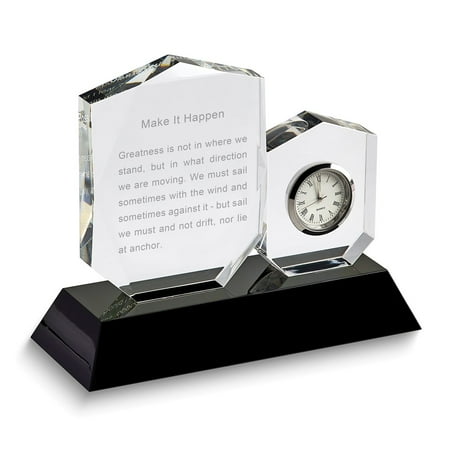 Make It Happen Crystal Inspirational Desk Clock with Mahogany Finish Wood Base QGL3816