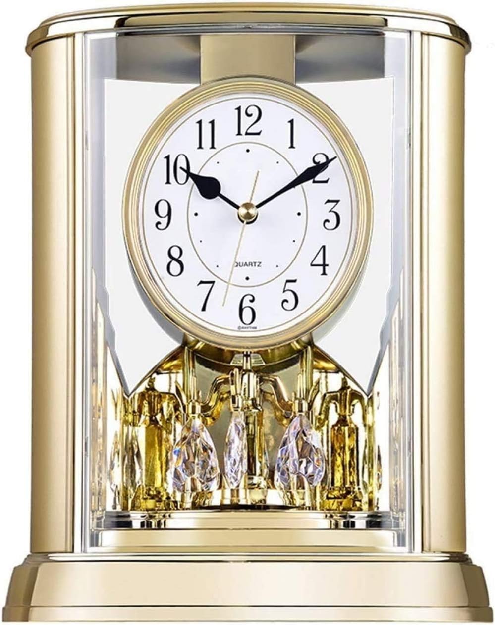 Mantel Table Clock, Crystals Tone Mantle Clocks with Rotating Pendulum, Mechanical Quartz Silent Desk Shelf Ornaments Clock, Stylish Rhythm Matle Clock, 19.6X24.0Cm -A