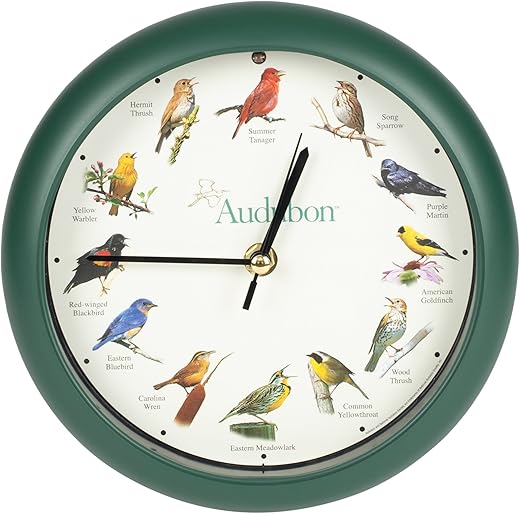 Mark Feldstein & Associates Audubon Singing Bird Wall/Desk Clock, 8 Inch