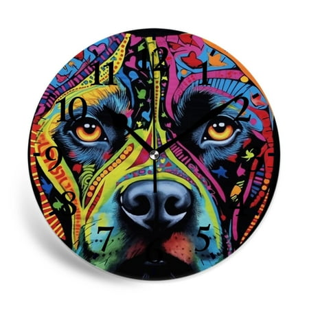 MEOSLZUT 10 inch Round Wall Clock,Pit Bull Exquisite Art,Silent Non Ticking Wall Clocks for Living Room Kitchen Bedroom