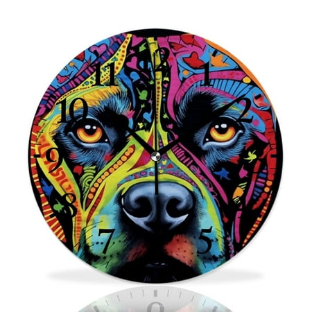 MEOSLZUT 10 inch Round Wall Clock,Pit Bull Exquisite Art,Silent Non Ticking Wall Clocks for Living Room Kitchen Bedroom