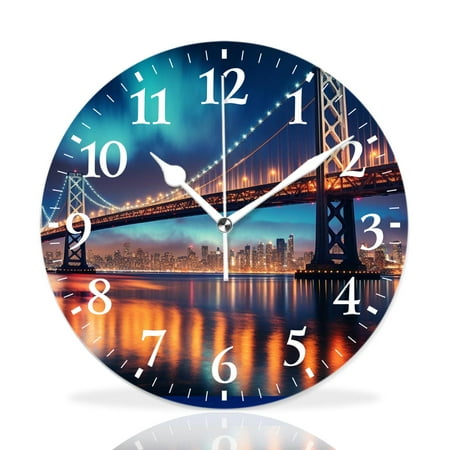 MEOSLZUT 12 inch Round Wall Clock,New York City Bridge Sunset Cityscape Beautiful,Silent Non-Ticking Wall Clock Decor for Home Office Kitchen Living Room Bedroom