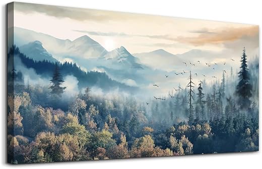 MHARTK66 Modern Canvas Wall Art For Living Room Wall Decorations For Bedroom Office Wall Decor Prints Foggy Forest Trees Landscape Wall Painting Wall Pictures Ready To Hang Room Home Decor 20x40 in