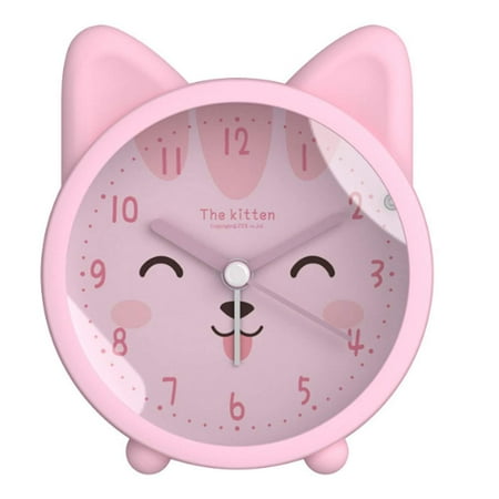 MINKUROW Children Cute Animal Dog Cat Alarm Clock Silent Non Ticking Silicone Clock Night Light Travel Clock Pink