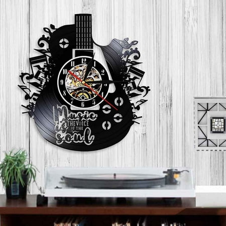 Miumaeov Guitar Music Vinyl Record Wall Clock with Colorful LED Lighting Cut Music Soul Clock with Remote Control Vintage Wall Decoration