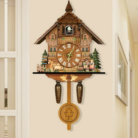 Miumaeov Wooden Hanging Clock Cuckoo Wall Clock Vintage Traditional Coo Clock Style for Home Livingroom Decor