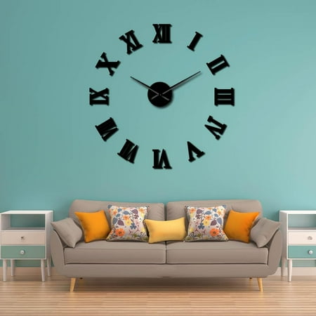 Modern DIY Large Wall Clock 3D Mirror Surface Sticker Home Decor Art Giant Wall Clock Watch with Roman Numerals Silent Big Clock