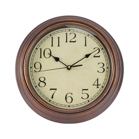 NUOLUX 12 Inch Vintage Style Silent Decorative Round Wall Clocks Non ticking Wall Clock Quartz Clock for Living Room Bedroom Home Office Decor (Brown)