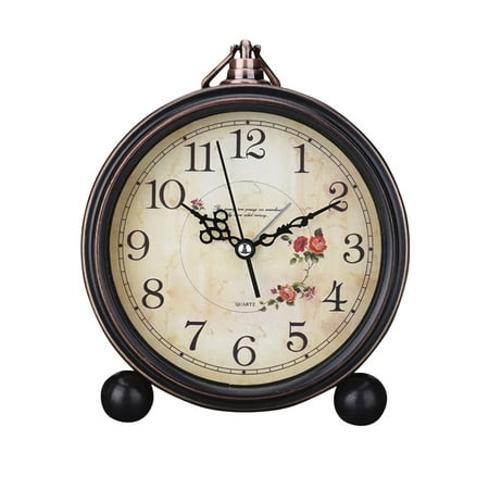 NUOLUX Vintage Style Alarm Clock Silent Antique Retro Table Clock Decorative Quiet Non-Ticking Clock Classic Retro Clock Desk Alarm Clock(Without Battery)