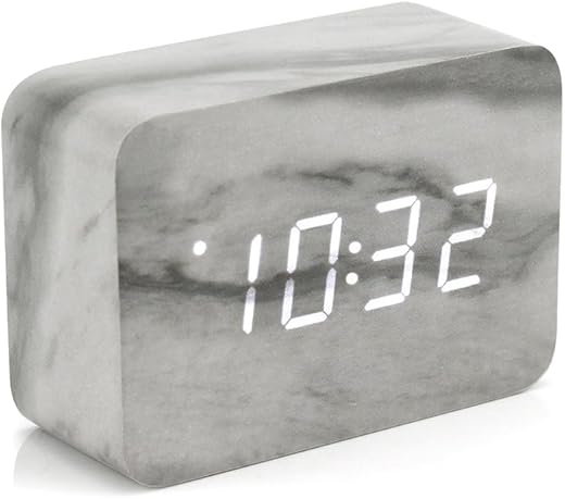 OCT17 Marble Pattern Alarm Clock, Fashion Multi-Function LED Digital Alarm Clocks Stone Cube with USB Power Supply, Voice Control, Timer, Thermometer