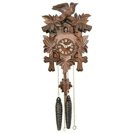 One Day Hand-Carved Cuckoo Clock with Five Maple Leaves & One Bird