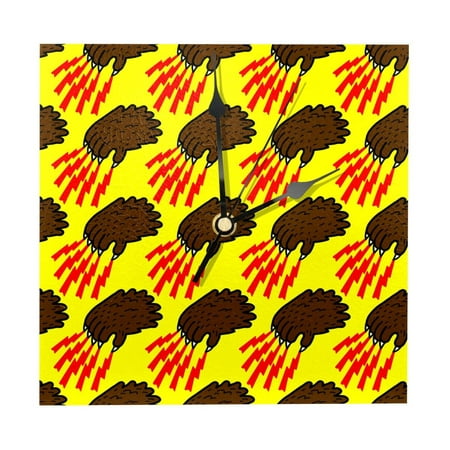 OWNTA Grizzly Bear Claw Yellow Background Pattern Wood Square Wall Clock, 7.87 in, Silent Non-Ticking, Classic Home Decor, Stylish Office Clock, Battery Operated, Gift Idea