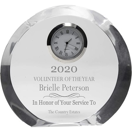 Personalized 4 1/2 Round Crystal Desk Clock Award, Custom Engraved Glass Clock for Employee Appreciation, Recognition, Retirement, Teachers and More