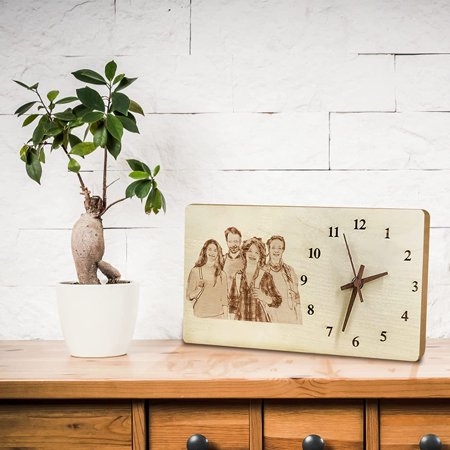 Personalized Wooden Clock With Photo, Custom Text Picture Engraved Desk Clo